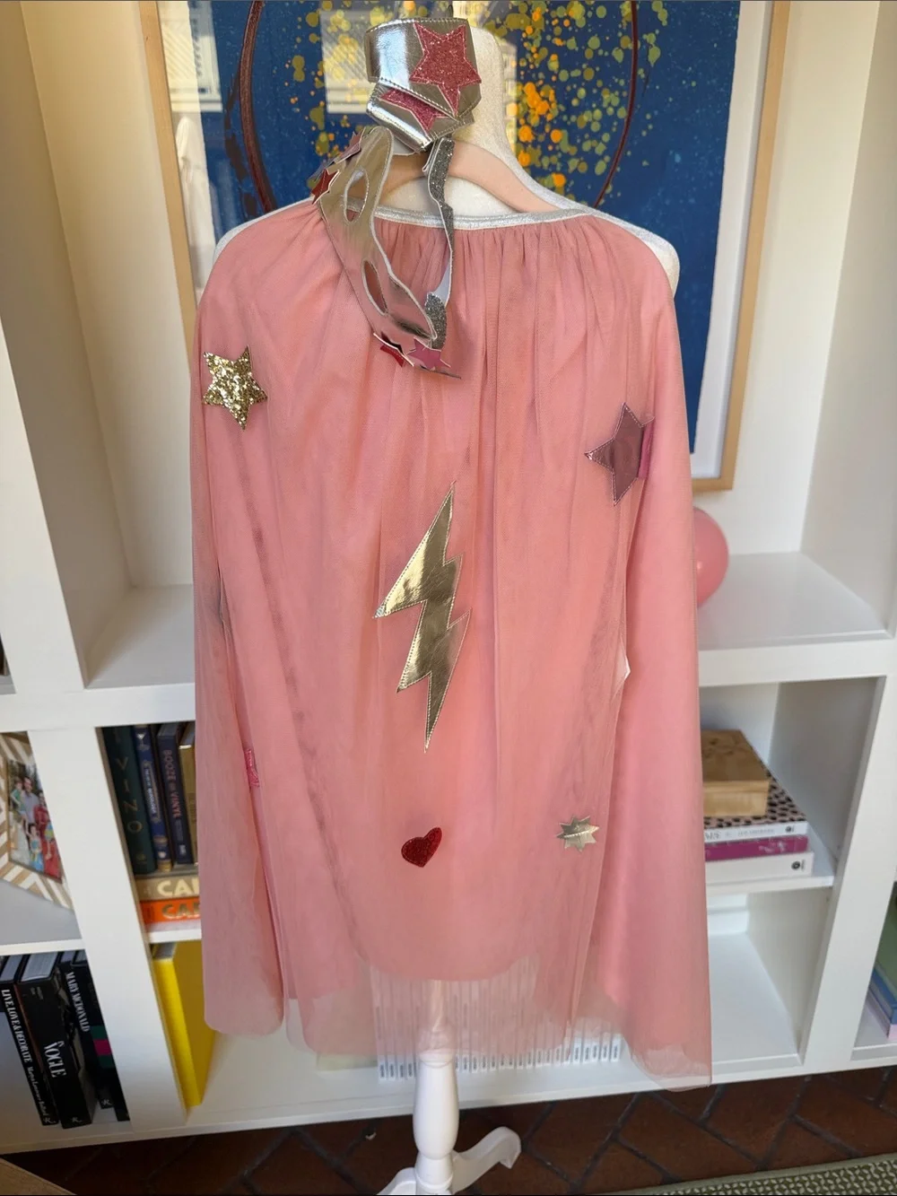 Meri Meri - Kids Pink Superhero Dress Up Cape, Silver Mask & Wrist Cuffs